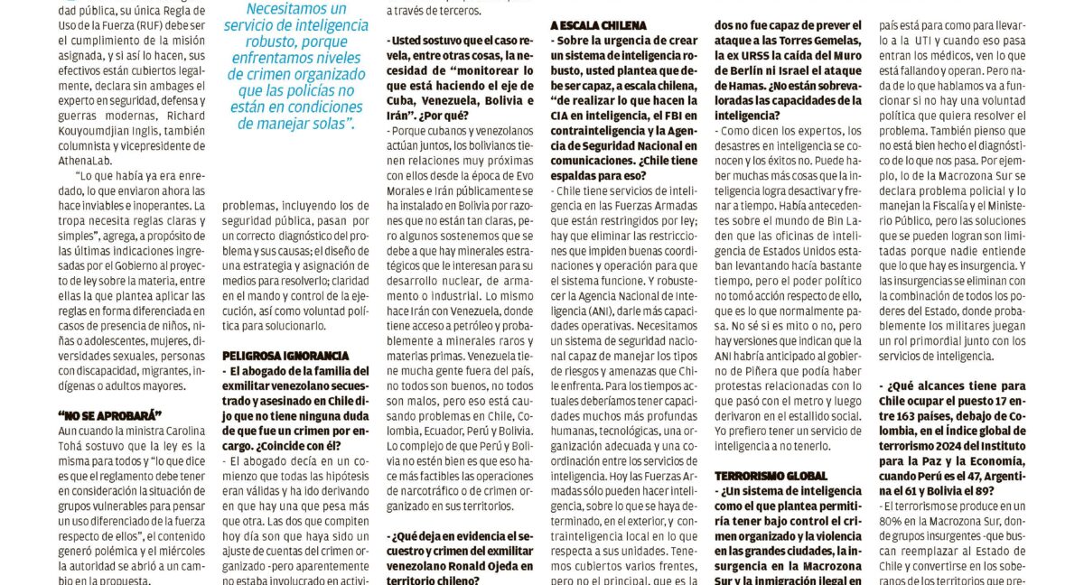 ENTREVISTA | Richard Kouyoumdjian en El Mercurio de Valparaíso se refiere al momento actual de seguridad